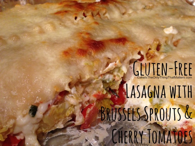 Wonderfully cheesy lasagna packed with sauteed Brussels sprouts and cherry tomatoes (AND it's gluten-free!)